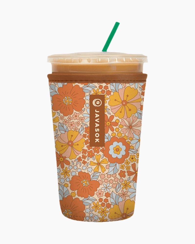 Picture of Sok-It 122317 16-20 oz Java Sok Iced Coffee & Cold Soda Insulated Neoprene Cup Sleeve, Flower Power - Medium
