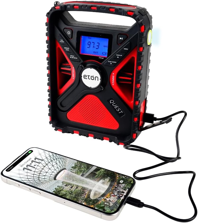 Picture of Eton 225529 AM - FM Quest Hand Crank NOAA Weather Radio Device with Bluetooth&#44; Ambient Light - Red