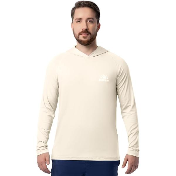 560451 Mens Sunproof Long Sleeve Performance Sun Protection UPF 30 Hooded Shirt, Sand Dune - Large