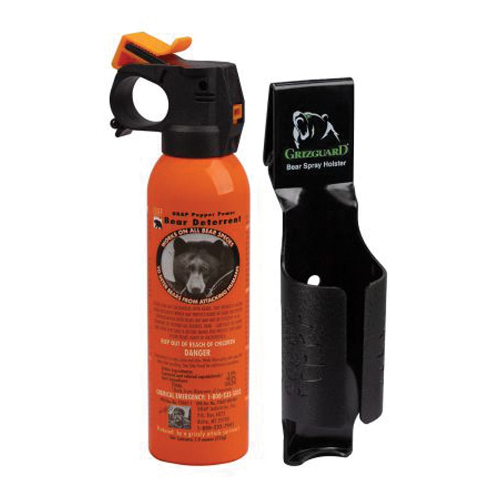 333439 7.9 oz Bear Spray with Plastic Griz Guard Holster - Safety Orange