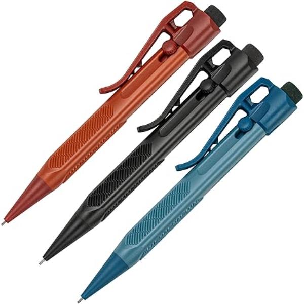 360213 Durable Weatherproof Mini Slide-Click Mechanical Pencil, Blue, Black & Orange - Pack of 3