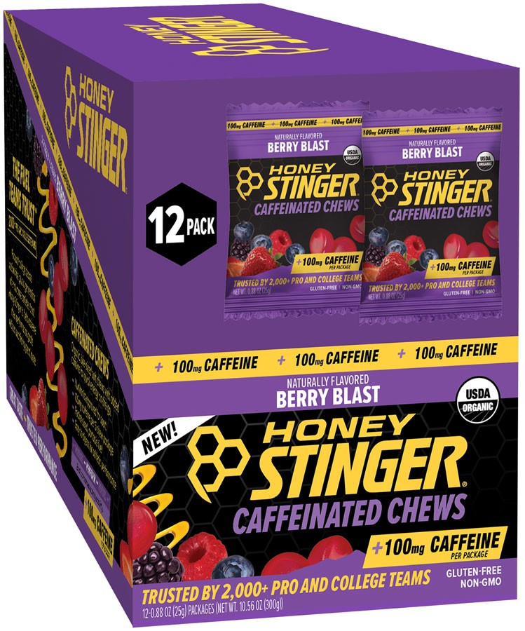 Honey Stinger Caffeinated Energy Chews - 12-Pack Berry Blast, One Size