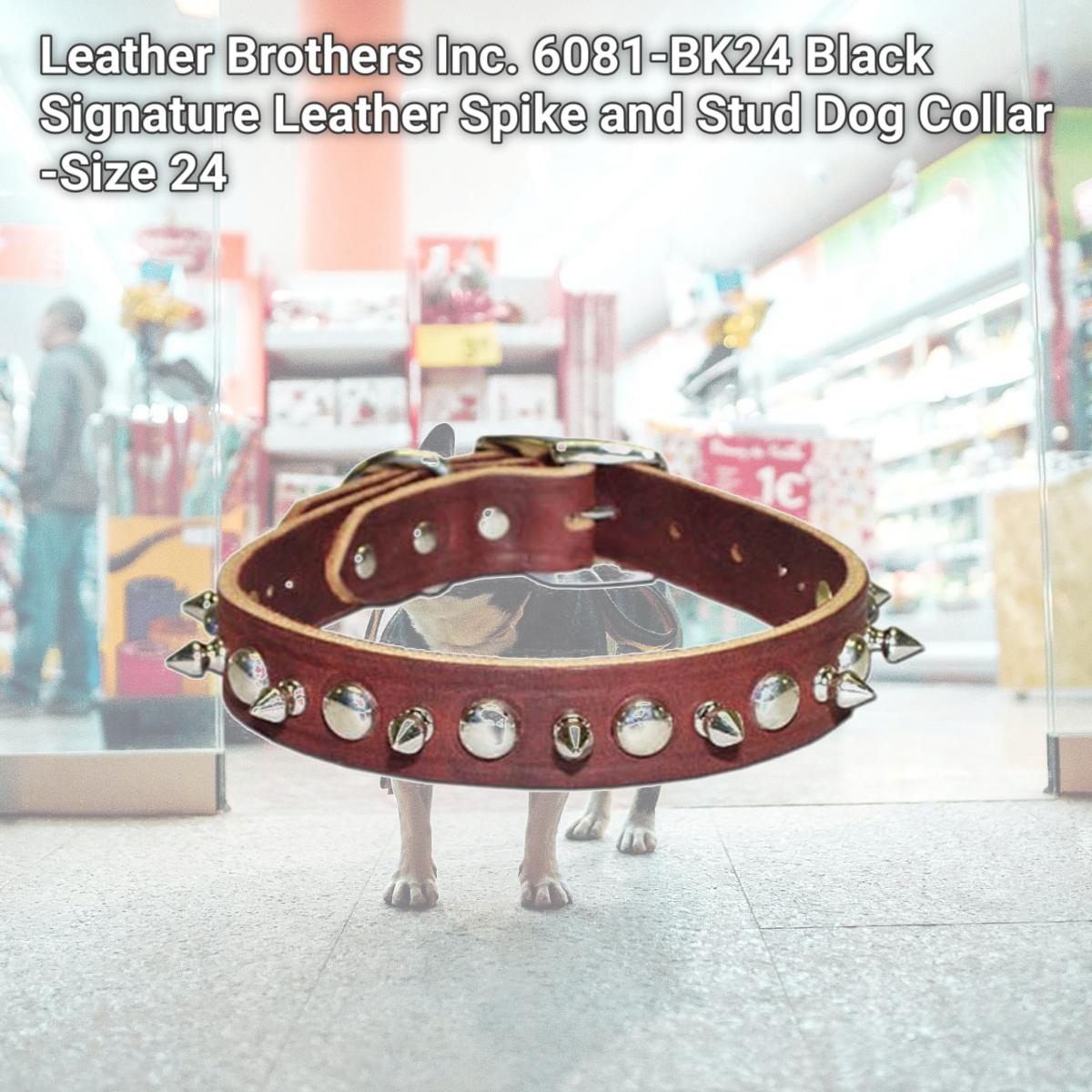 Picture of Leather Brothers Inc. 6081-BK24 Black Signature Leather Spike and Stud Dog Collar -Size 24