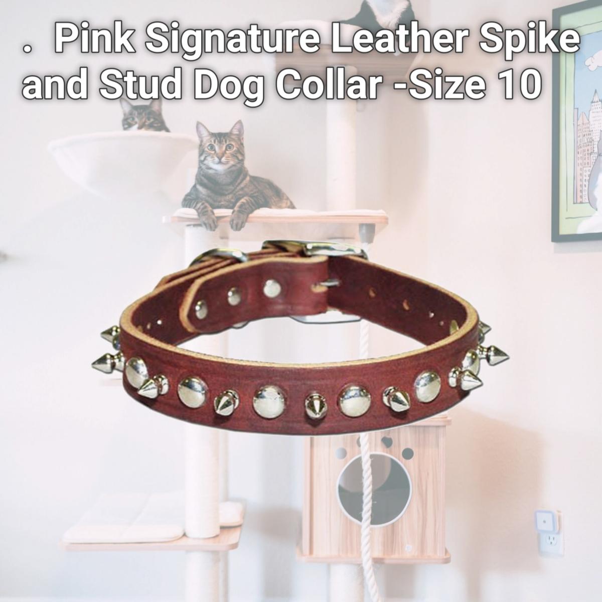Picture of Leather Brothers Inc. 6079-PK10 Pink Signature Leather Spike and Stud Dog Collar -Size 10