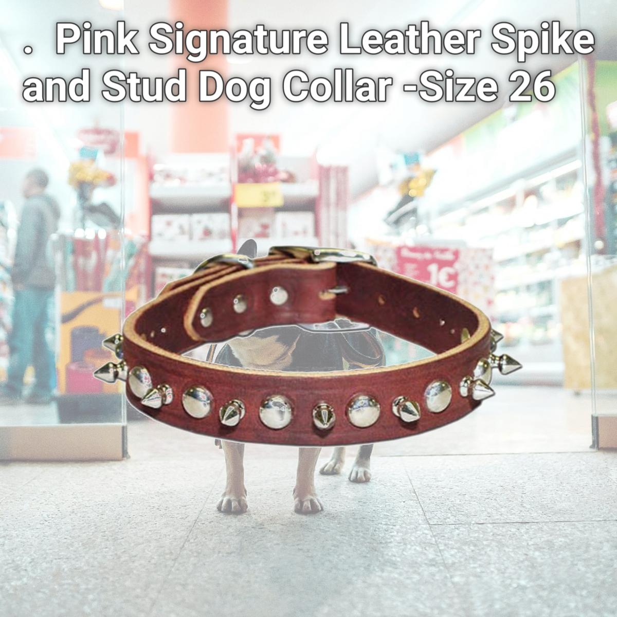 Picture of Leather Brothers Inc. 6081-PK26 Pink Signature Leather Spike and Stud Dog Collar -Size 26