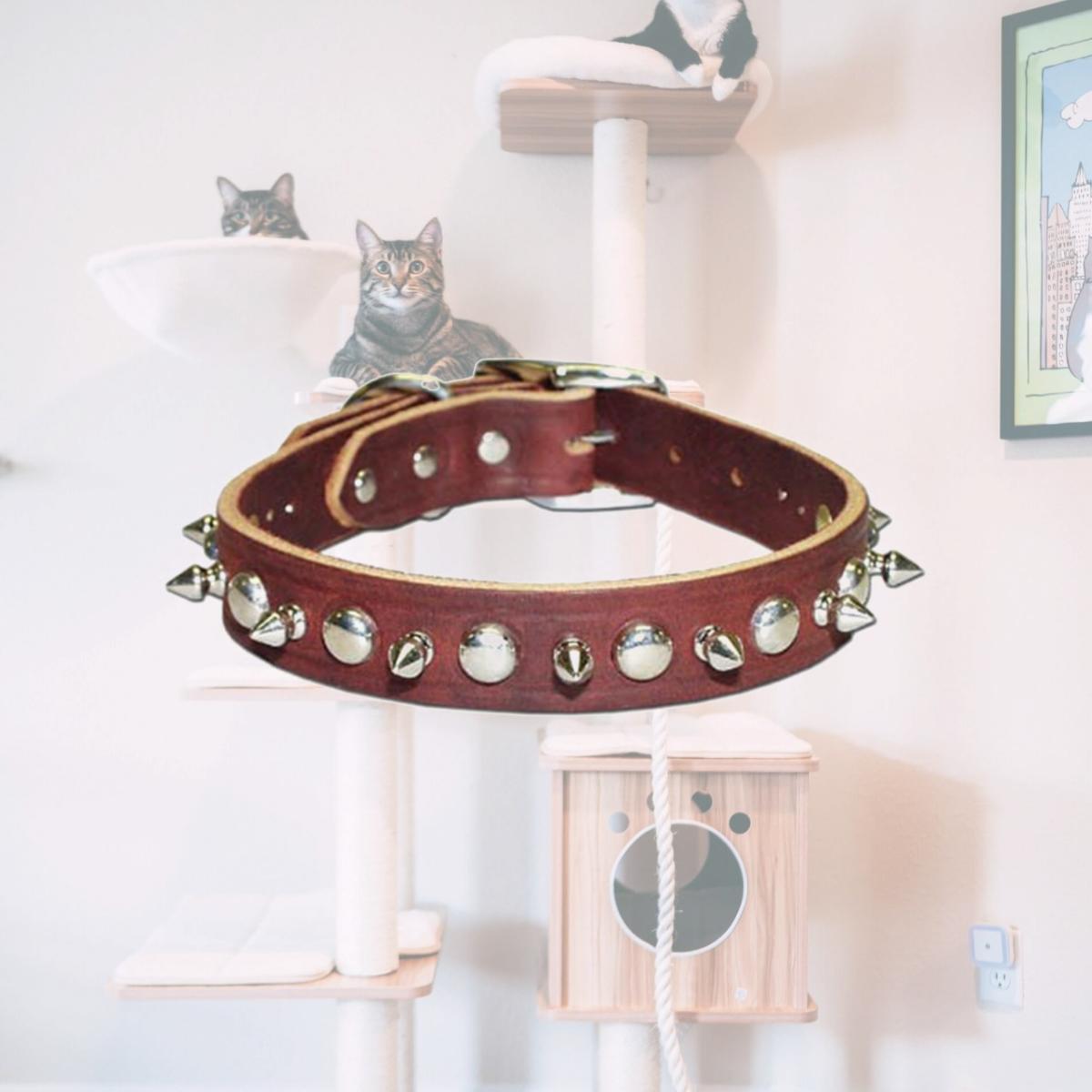 Picture of Leather Brothers Inc. 6081-PK26 Pink Signature Leather Spike and Stud Dog Collar -Size 26