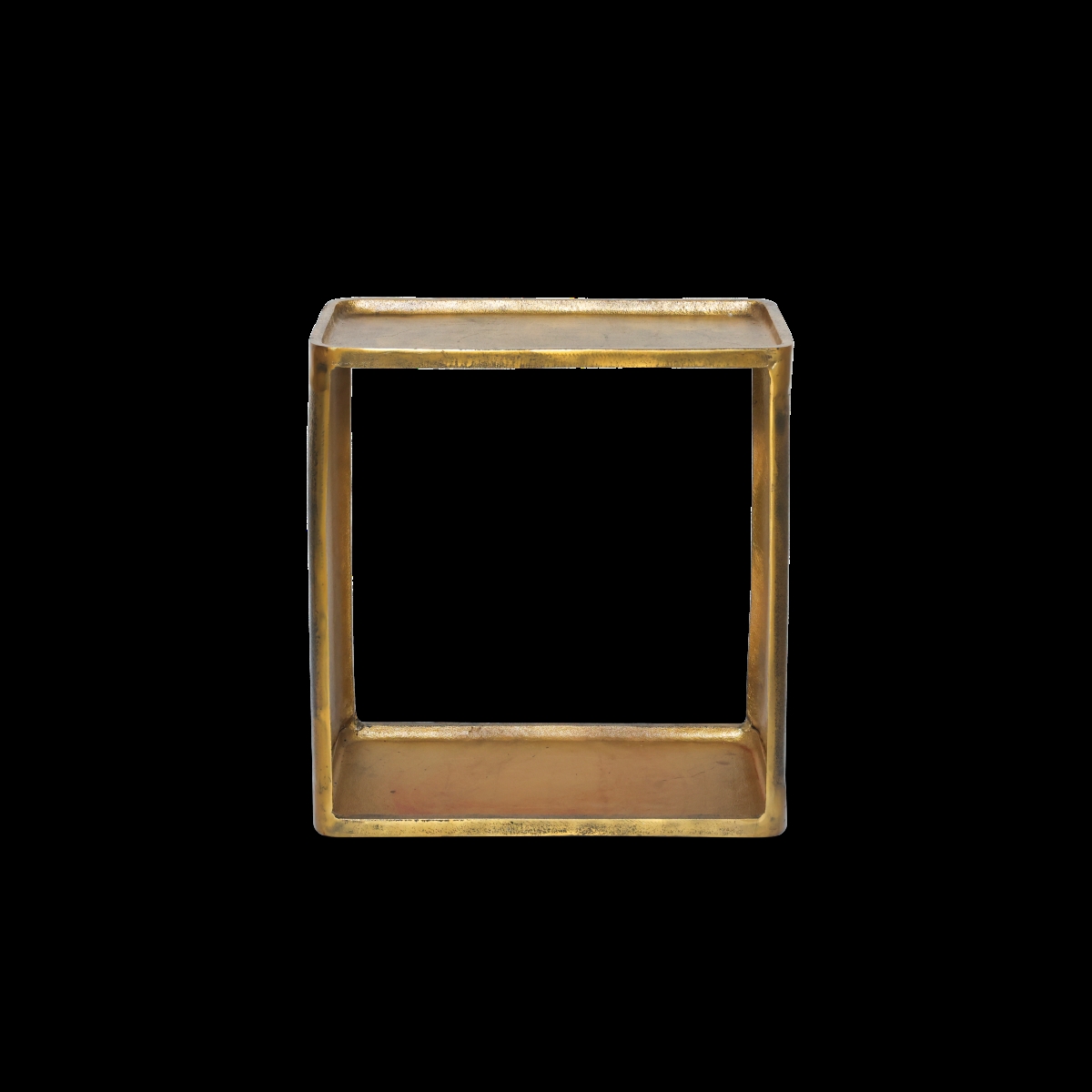 -135 Luxury Antique Brass Cube Side Table with Dual-Tier Design