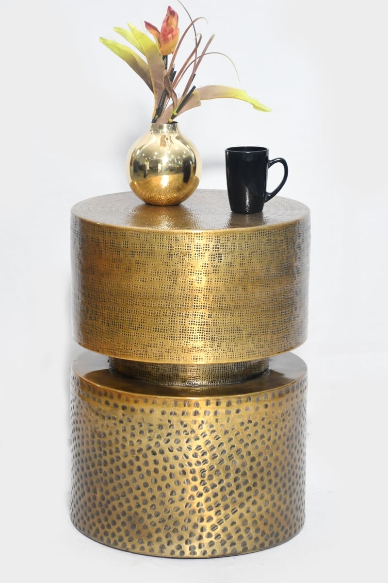 -ST-99 Disc Hammered Side Table Antique Brass