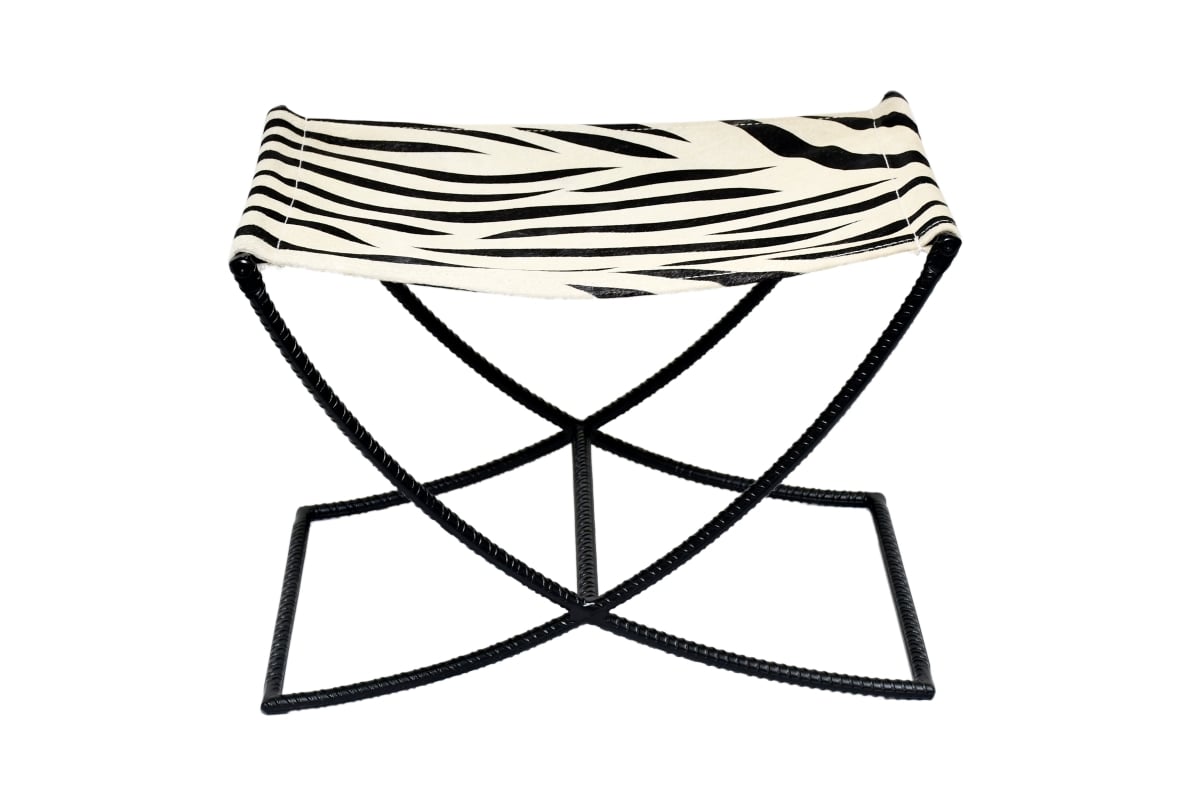 -LST-23 Cowhide Sling Seat Accent Stool with Iron Base