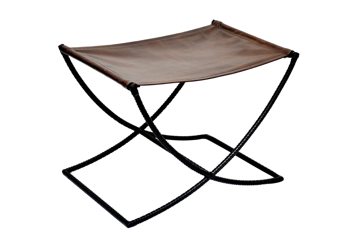 -LST-20  Cowhide Sling Seat Accent Stool with Iron Base