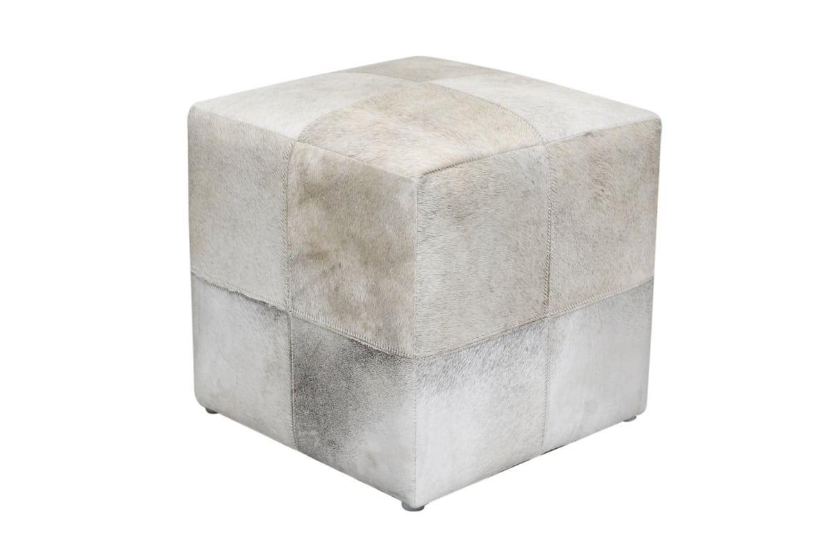 -LP-13  Natural Cowhide Patchwork Cube Pouf  Handcrafted Accent Ottoman