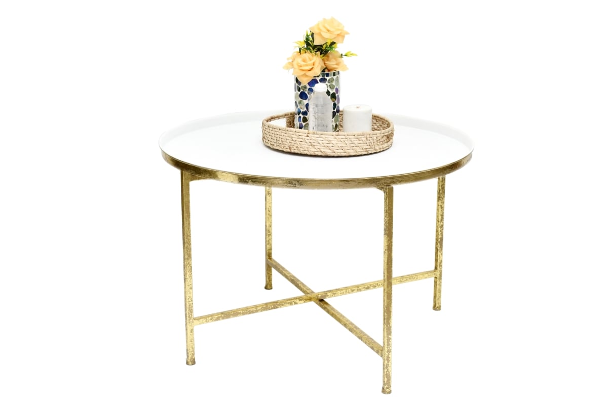 -CT-08 Elara White & Gold Metal Side Table