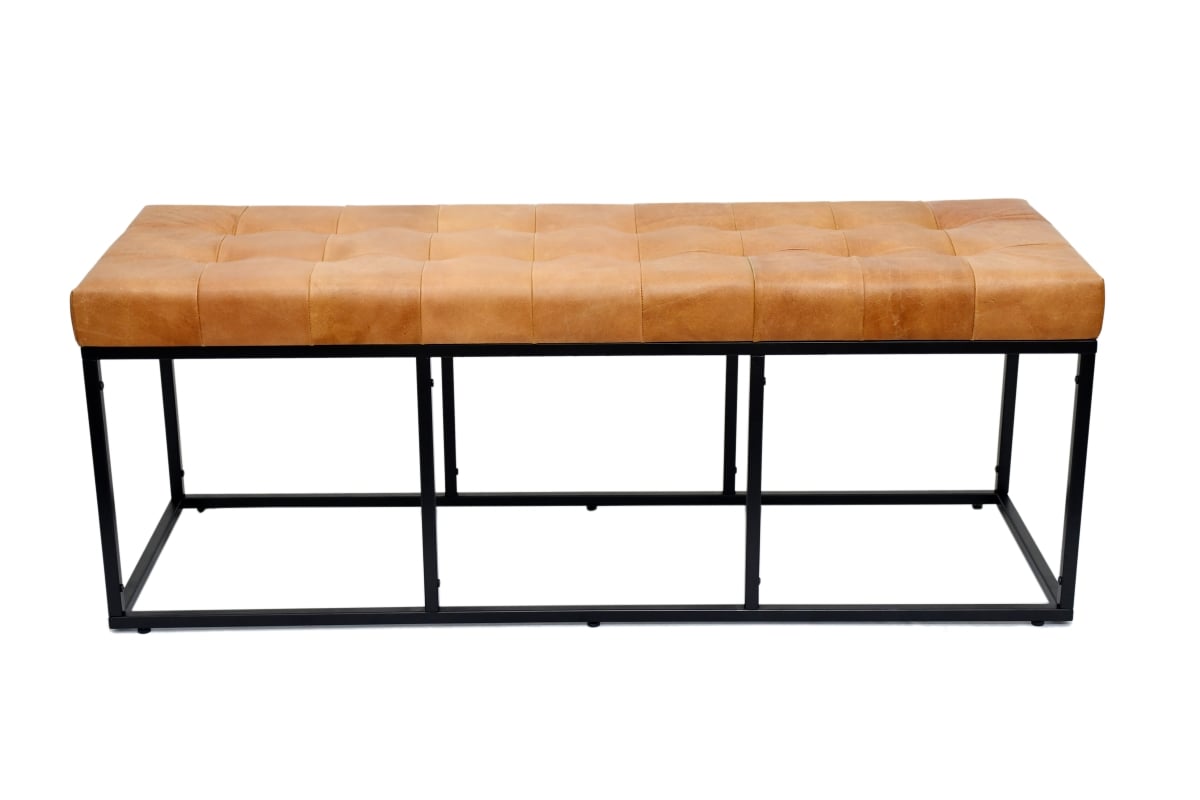 -LB-01 Industrial Leather & Metal Frame Bench