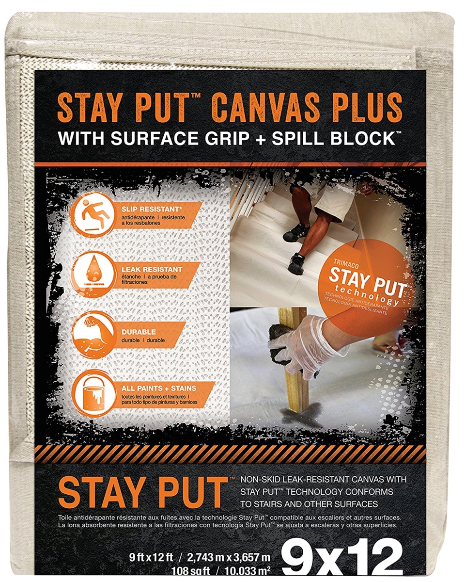 268809 4 x 12 ft. Stay Put Canvas with Anti Slip Barrier plus Spill Block Drop Cloth