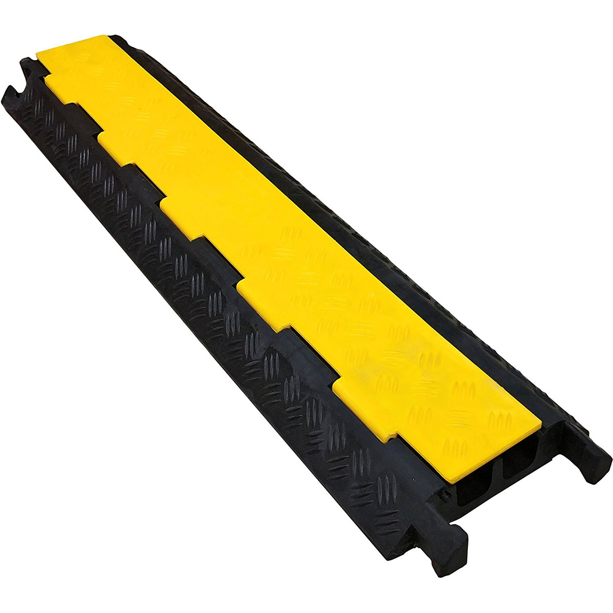 Cable Protector, 2 in H, 37-3/4 in L, 9.87 in W, 2 Channel, Rubber, Black, Yellow