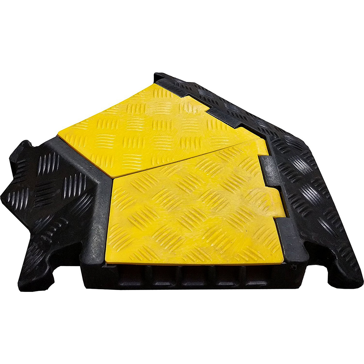Cable Protector Left Turn, 5 Channel, Rubber, Black, Yellow