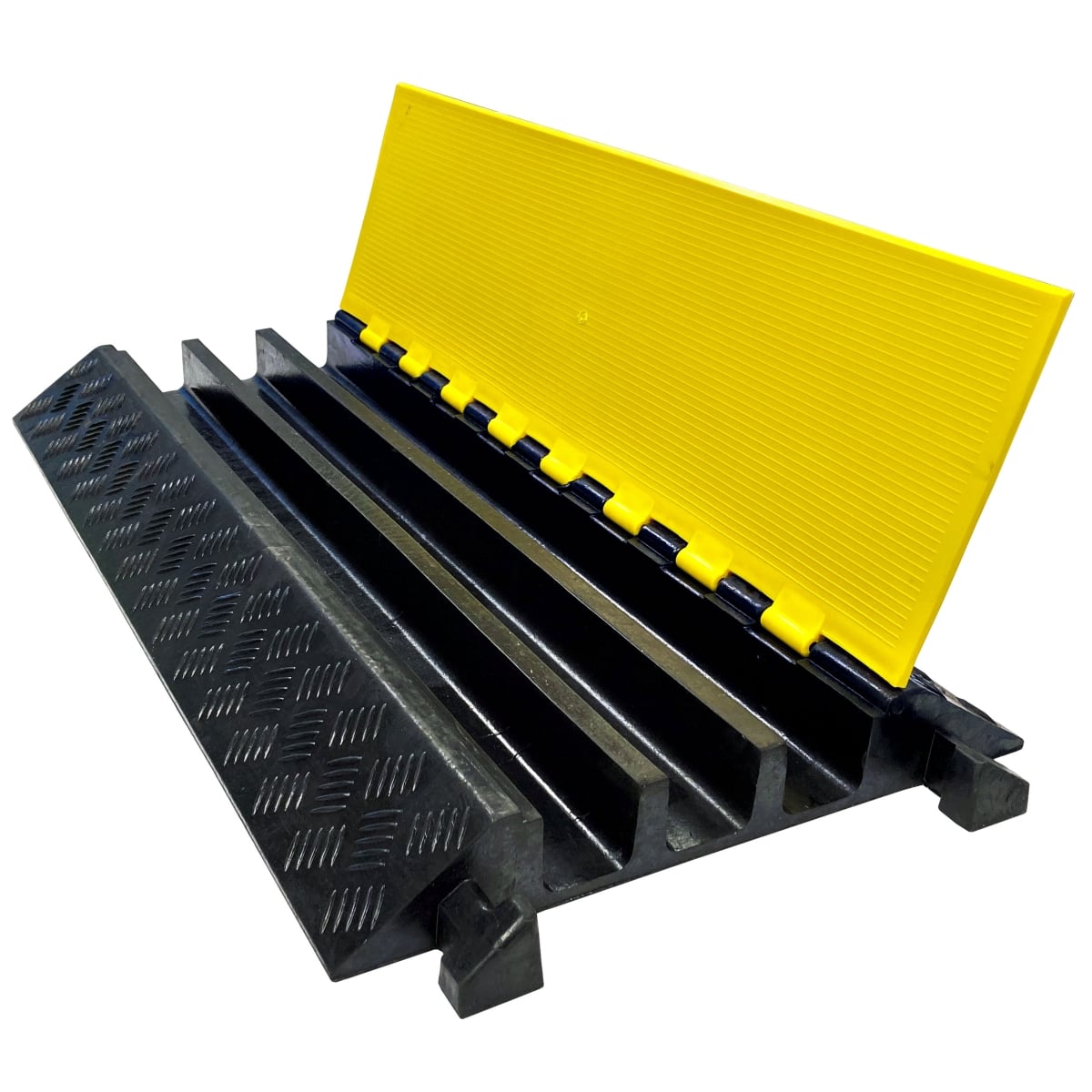 CP-RPS-CR600 2.125 x 2.37 in. 3 Channel Rubber Cable Protector with Polyurethane Lid, Yellow & Black