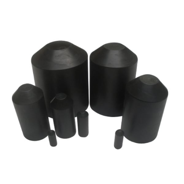 Heat Shrink End Cap, Dual Wall, 3:1 I.D. Shrink Ratio, 0.79 in I.D. Before Shrinking, Black