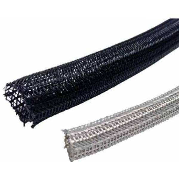 0.125 in. 50 ft. Hook Self Closing Braided Wrap for Around Sleeving Cord Cover Cable Protector Wire Organizer - Black