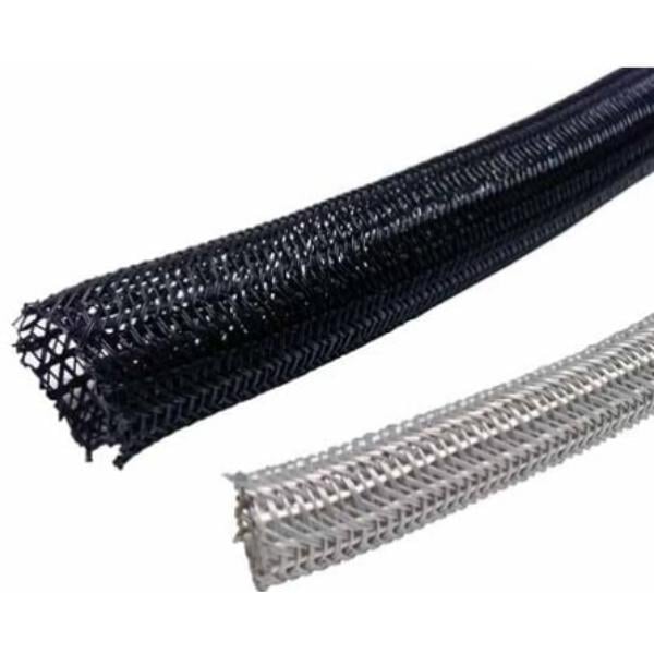 0.25 in. 50 ft. Hook Self Closing Braided Wrap for Around Sleeving Cord Cover Cable Protector Wire Organizer - Black