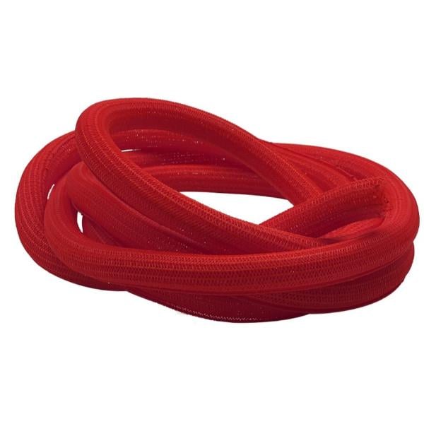 0.5 in. 10 ft. Hook Self Closing Braided Wrap for Around Sleeving Cord Cover Cable Protector Wire Organizer - Red