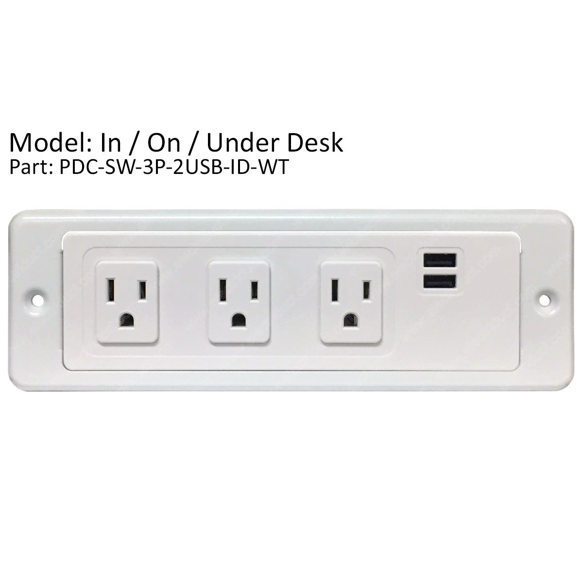 Picture of Electriduct PDC-SW-3P-2USB-ID-WT In&#44; On & Under Desk Power Center - 3 Outlets & 2 USB Ports - White