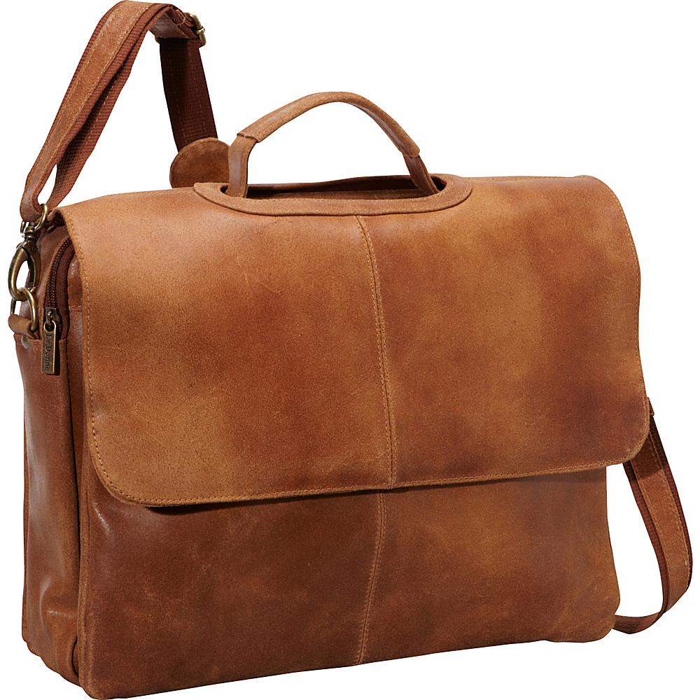 Picture of Le Donne Leather DS-101-TN Distressed Leather Flap Over Computer Brief, Tan