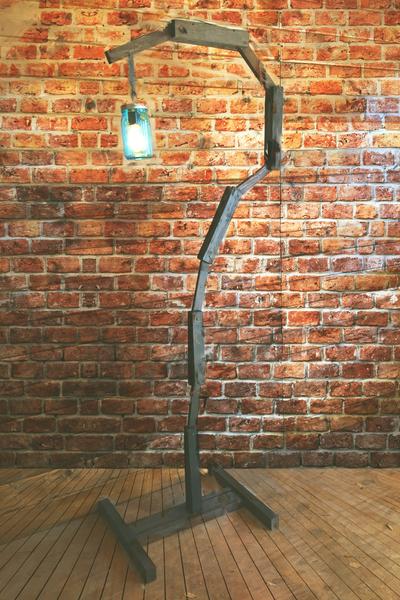 DonovanMaker  Reclaimed Lamp with Blue Mason Jar