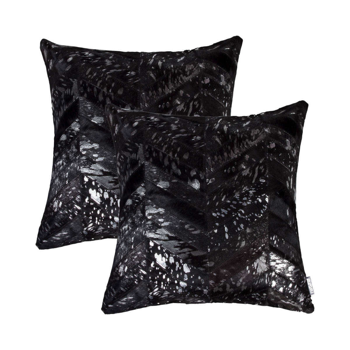 676685049988 Home Decor Torino Chevron Cowhide Pillow | 2-Piece | Black & silver | 18'x18'