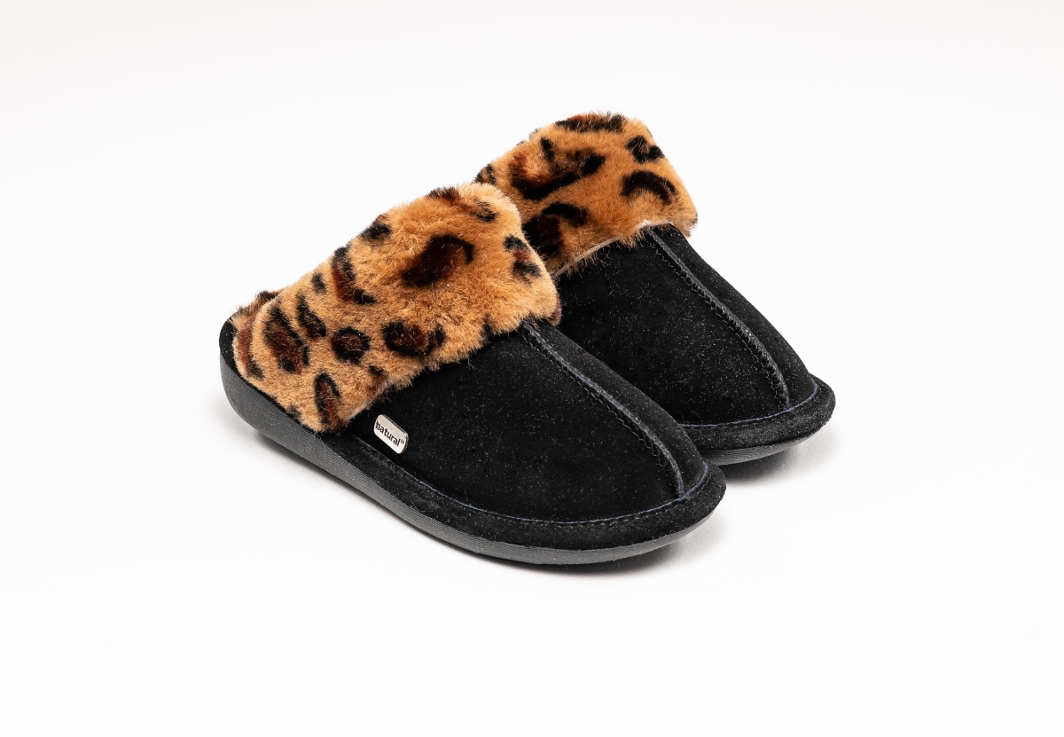 Picture of Natural 331410052476 Natural Fashion Marilyn Suede Women Slippers | 1-Piece | Leopard/black | 10