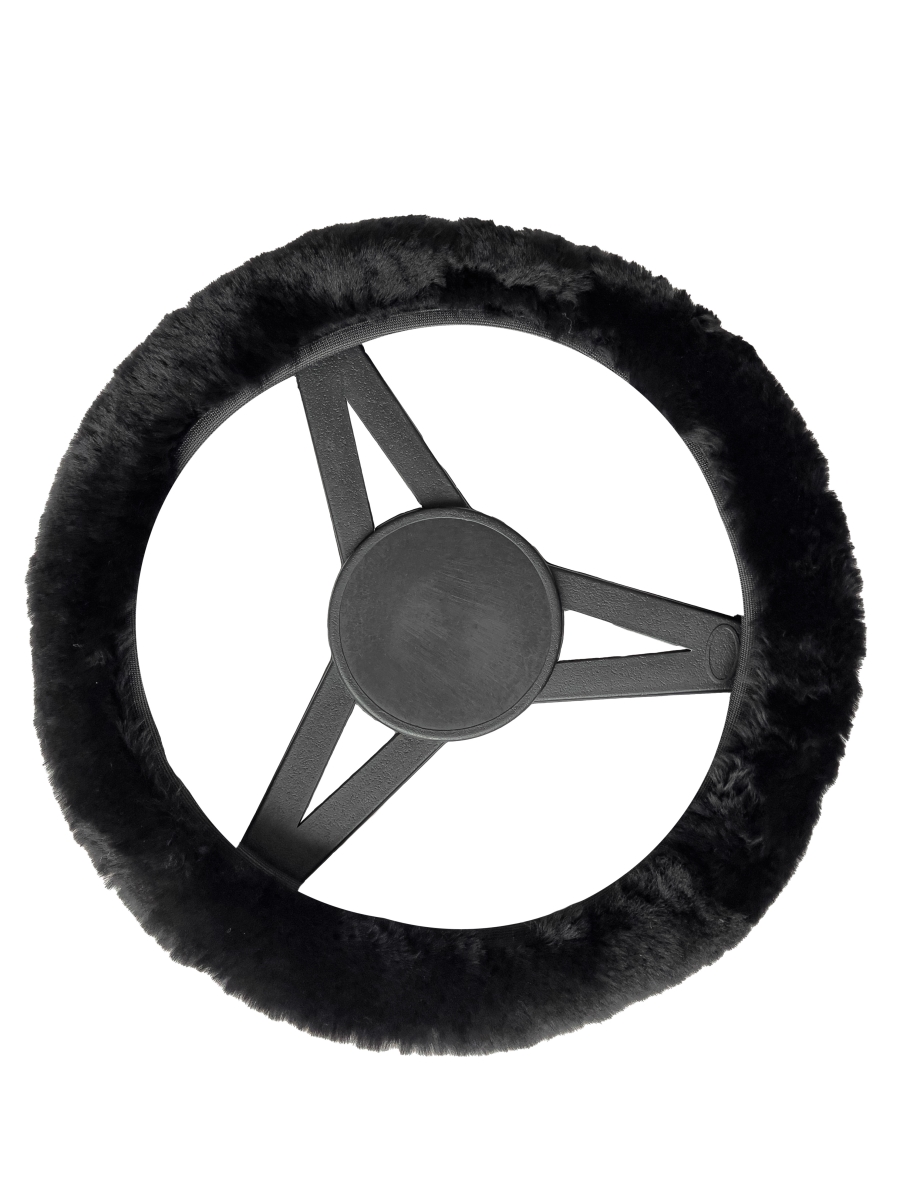 Classic Sheepskin Steering Wheel Cover - Black - Universal Fit - 1-Piece