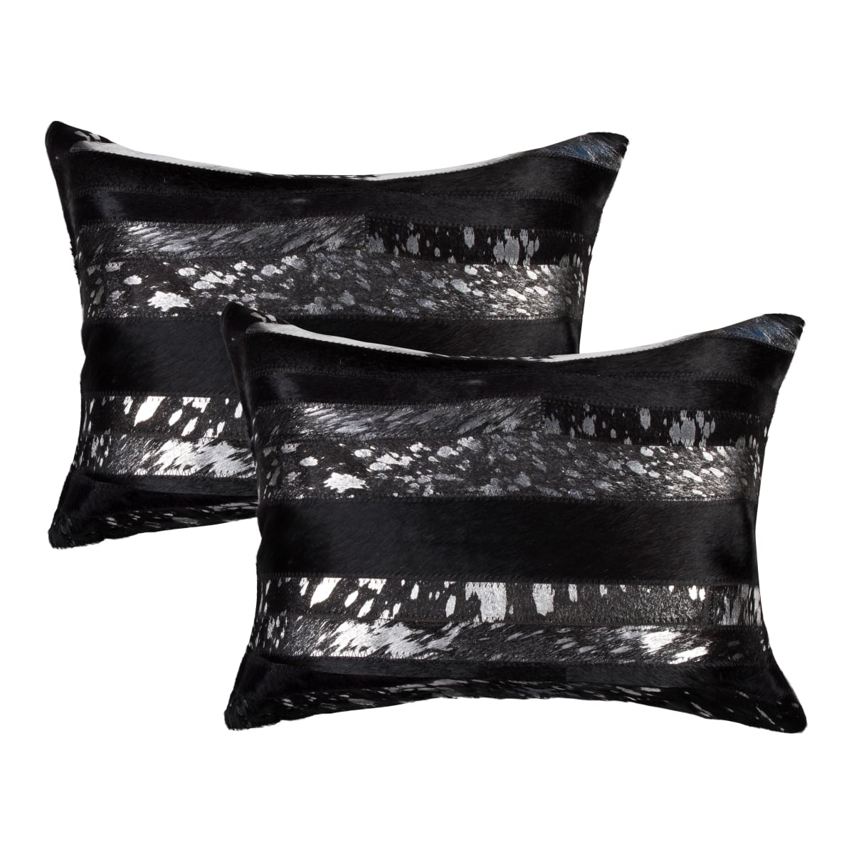 676685049841 Home Decor Torino Madrid Cowhide Pillow | 2-Piece | Black & silver | 12'x20'
