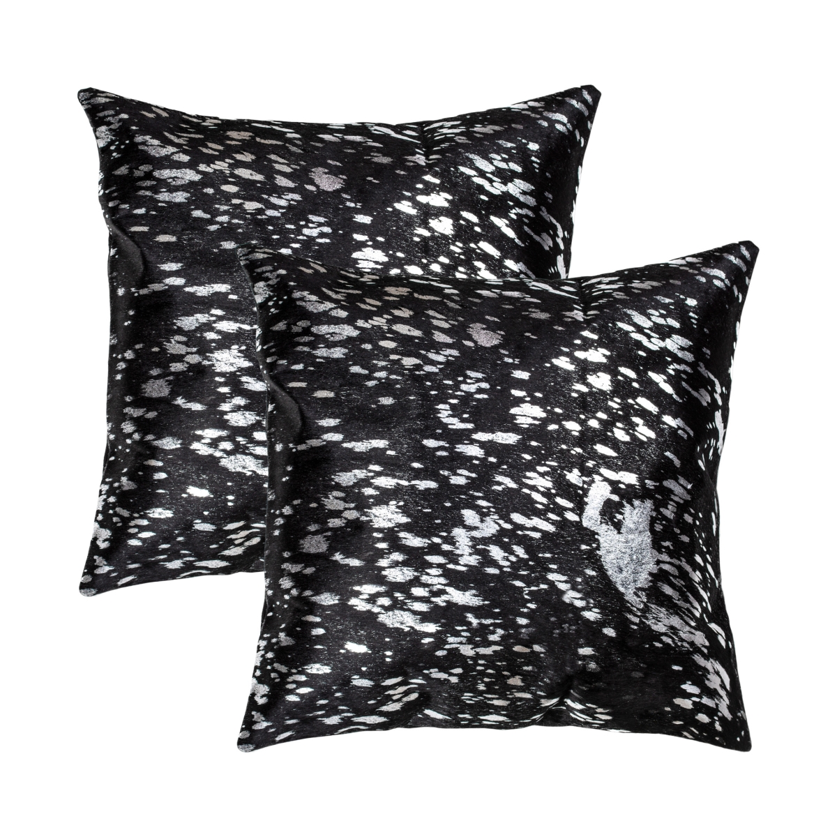 676685049759 Home Decor Torino Scotland Cowhide Pillow | 2-Piece | Black & silver | 18'x18'
