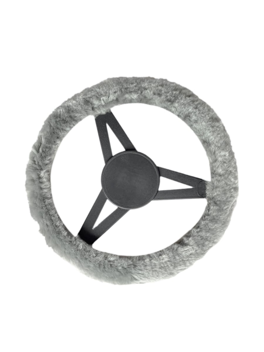 Classic Sheepskin Steering Wheel Cover - Silver - Universal Fit - Comfortable Insulation