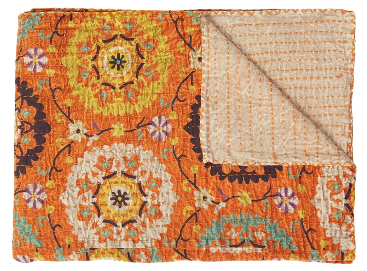 676685039583 Home Decor Kantha Cotton Throw | Multicolor | 50'x70'