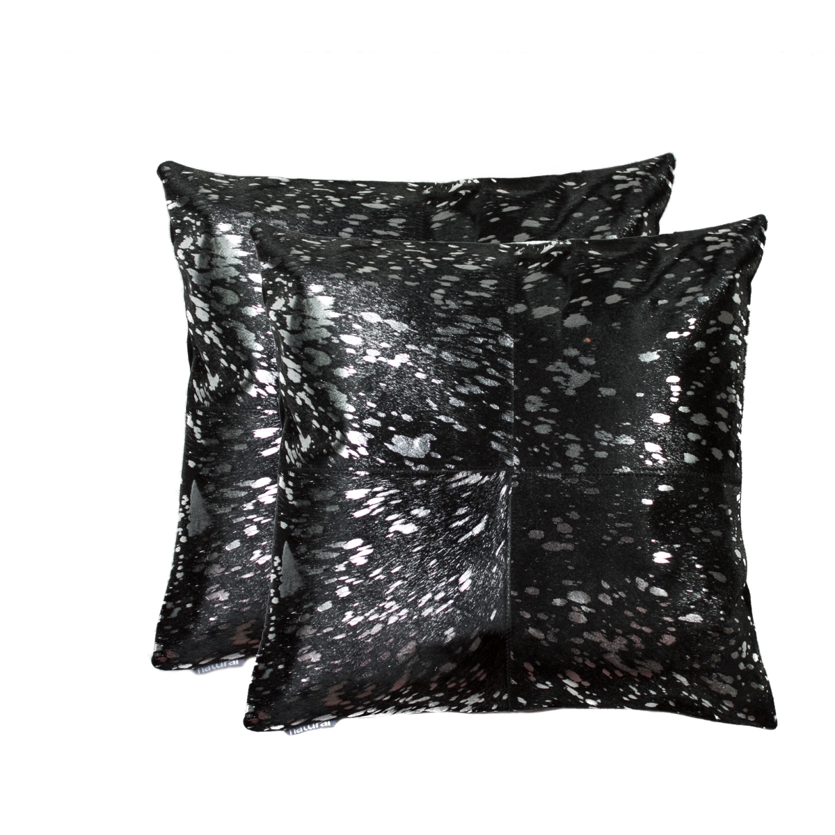 Home Decor 676685029263 Torino Cowhide Pillow, 2-Piece, Silver & black, 18"x18"