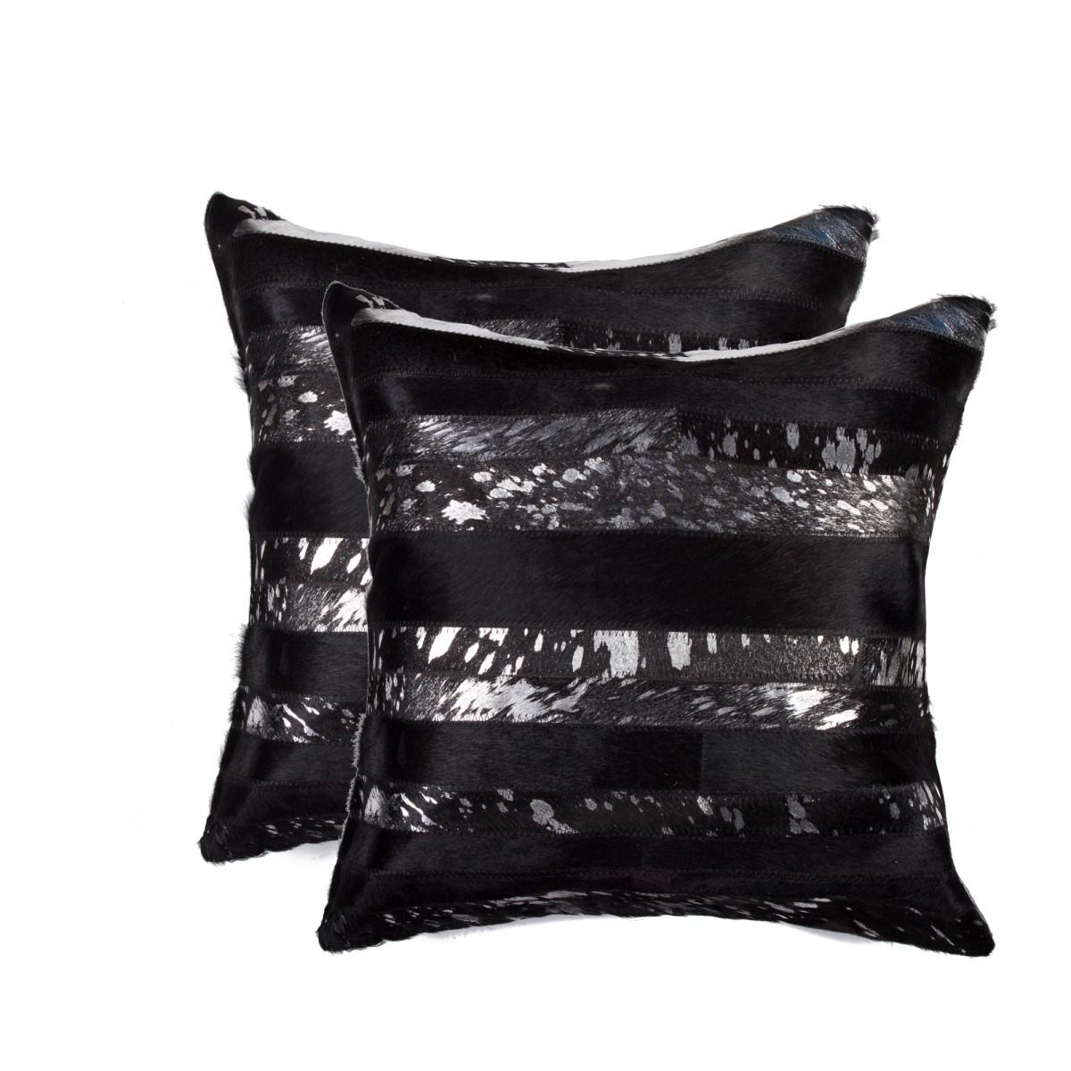 Home Decor 676685029317 Torino Madrid Cowhide Pillow, 2-Piece, Black & silver, 18"x18"
