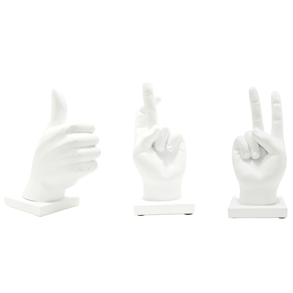 676685055262 Adam & Friends Home Decor Fingers Crossed, Peace Sign, Thumbs Up Sculpture | 3-Piece | White