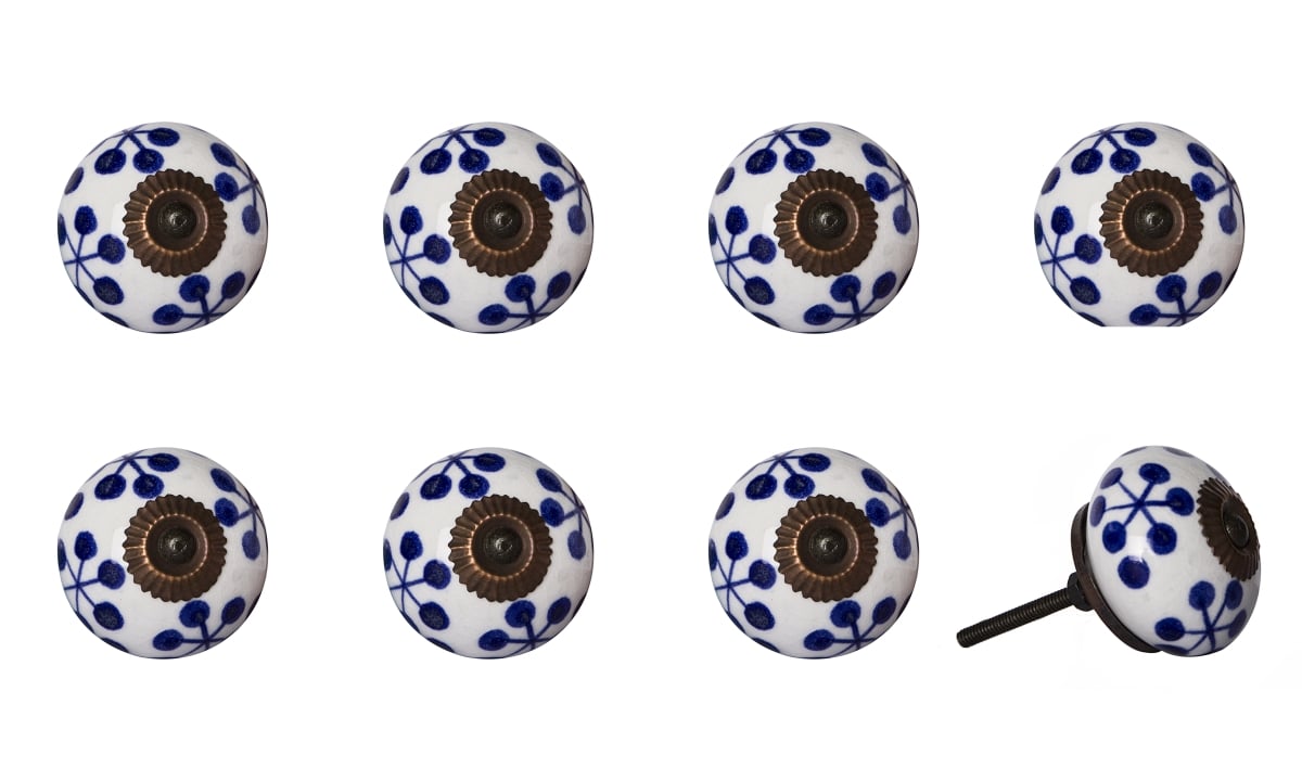 Vintage Hand Painted Ceramic Knob Set - Black & White - Pack of 8