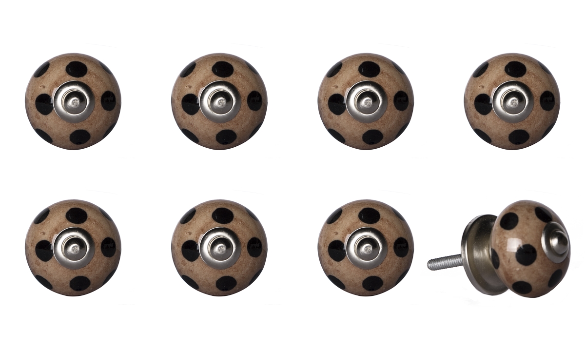 Vintage Hand Painted Ceramic Knob Set - Brown & Black - Pack of 8