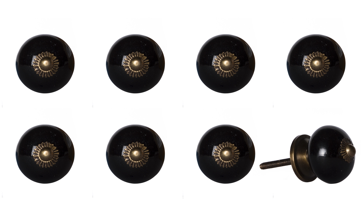Vintage Hand Painted Ceramic Knob Set - Distressed Black - Pack of 8