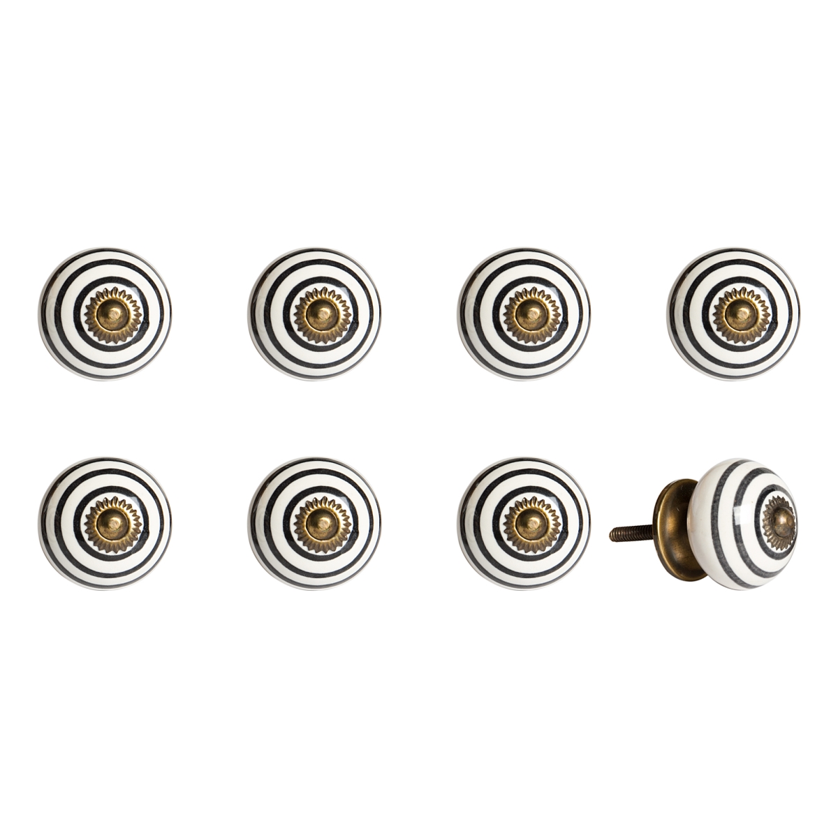 Vintage Hand Painted Ceramic Knob Set - Distressed Black - Pack of 8