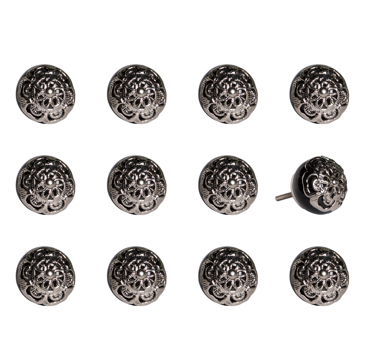 Vintage Hand Painted Round Knob Set - Black - Pack of 12