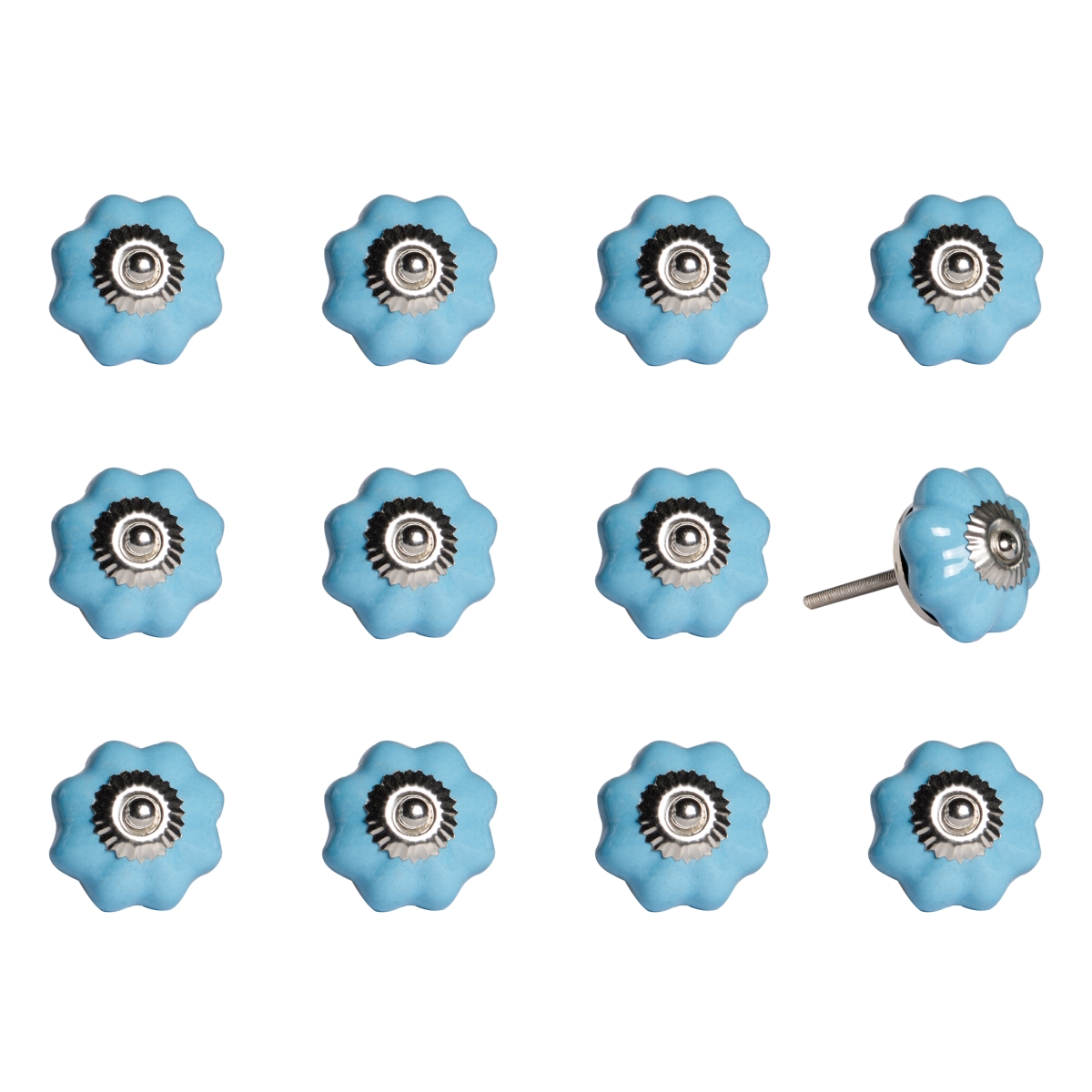 676685032799 Vintage Handpainted Flower Ceramic Knob Set - Light Blue - Pack of 12