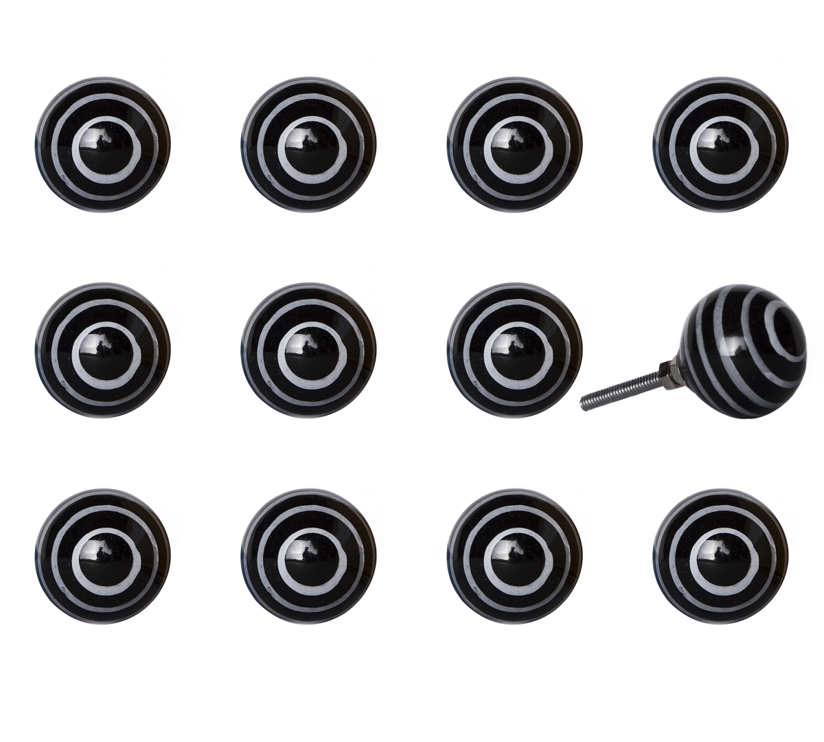 676685032911 Vintage Hand Painted Round Knob Set - Black & Gray - Pack of 12