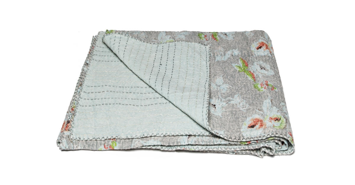 Kantha Cotton Throw Blanket - Vibrant Patchwork Design - 50 x 70 in. - Lightweight