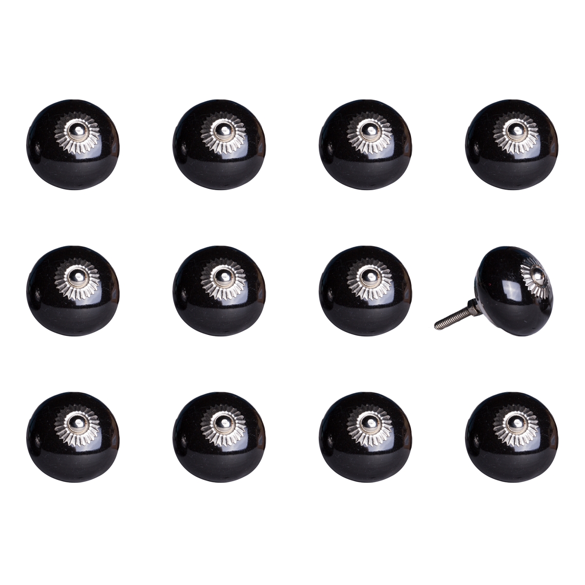 Vintage Ceramic Hand Painted Knob Set - Black - Pack of 12