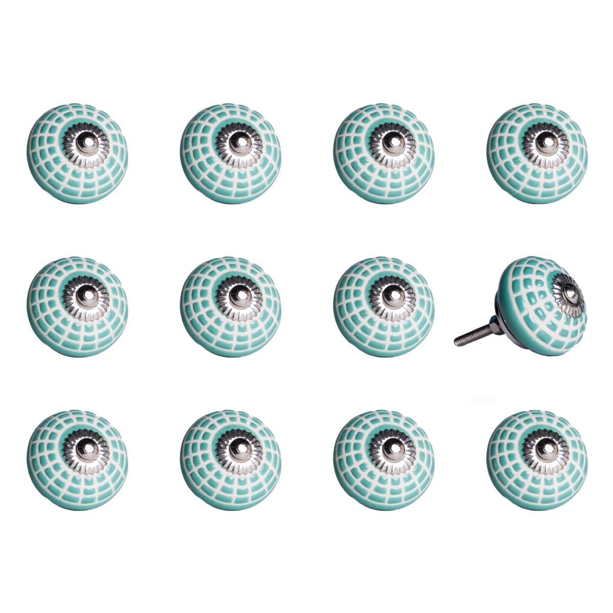 Vintage Ceramic Hand Painted Knob Set - Blue - Pack of 12