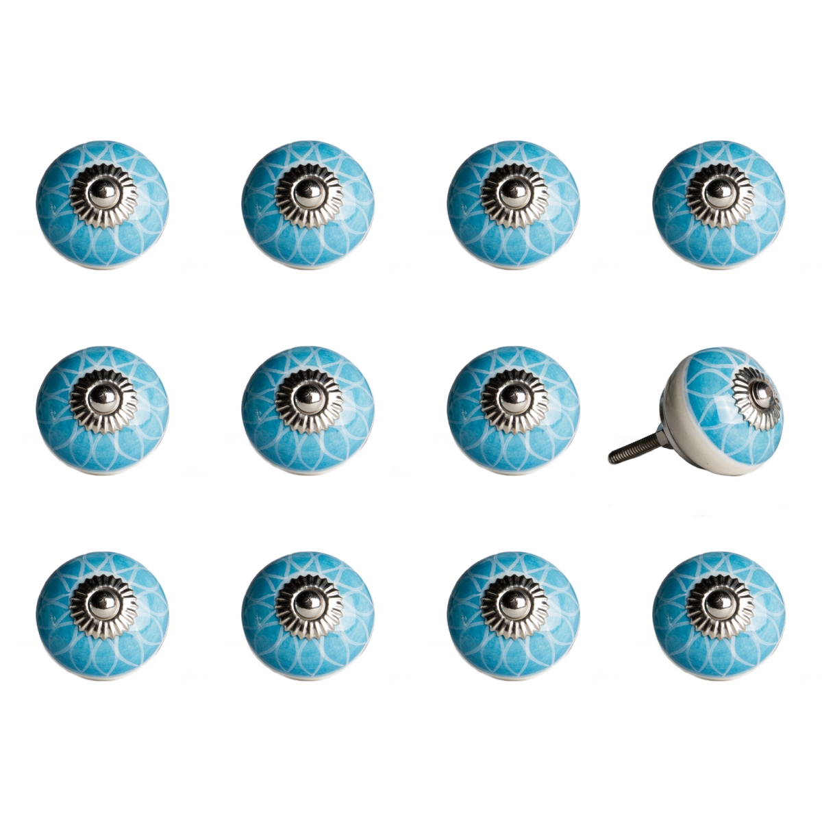 Vintage Ceramic Hand Painted Knob Set - Blue - Pack of 12