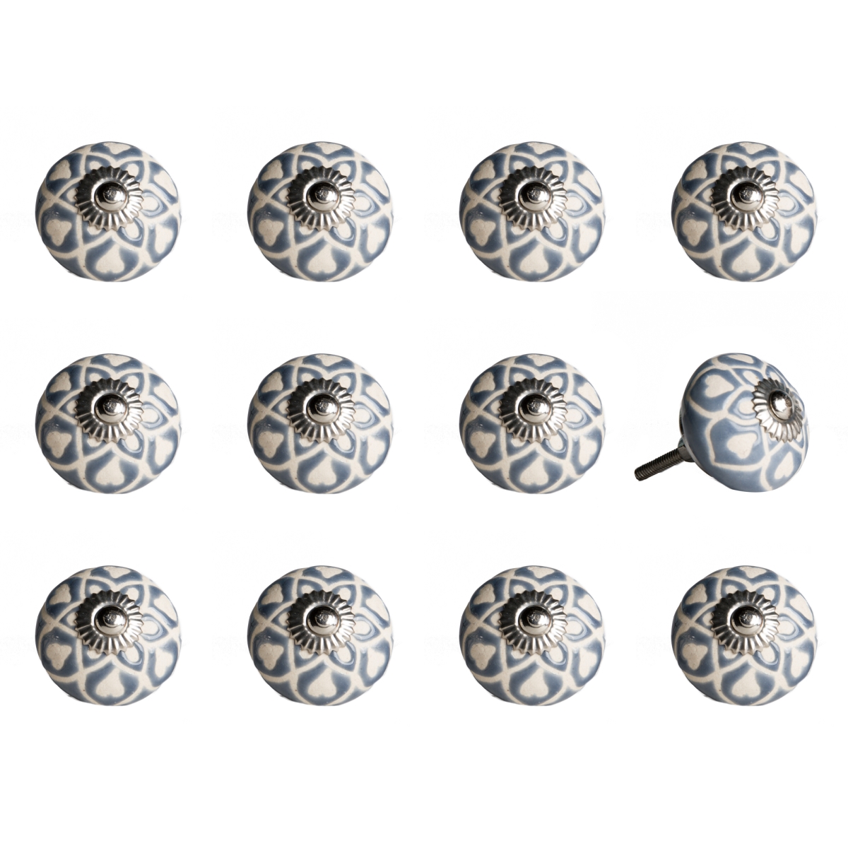 Vintage Handpainted Round Knob Set - Blue & Cream - Pack of 12